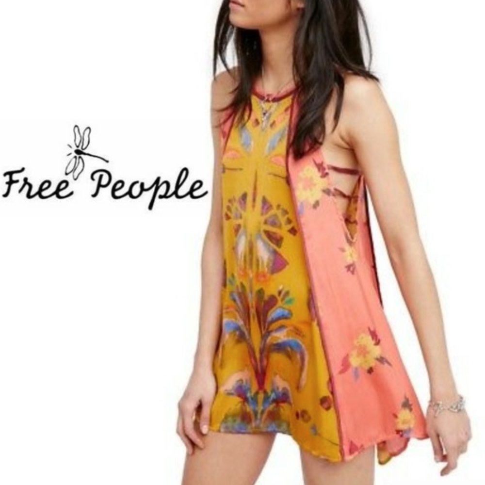 NWT Free People Slip "Dream Free" Multicolor Tunic High Low with pockets, Large